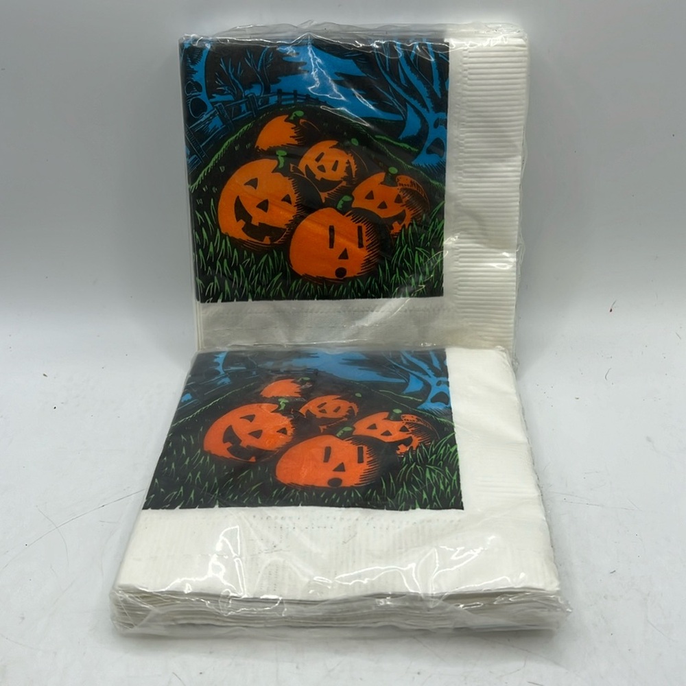 VTG American Greetings Forget Me Not Beverage Napkins Halloween Pumpkins USA